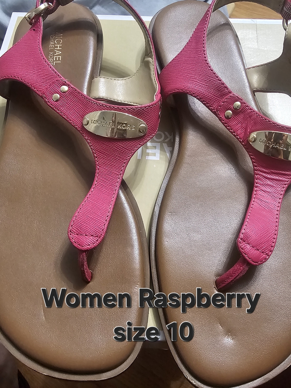 Michael Kors Raspberry and Tan T-Strap Sandals